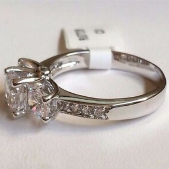 Silver Deco Engagement Ring Size 9 10 Rhodium Plated Solitaire Cubic Zirconia - Picture 5 of 8